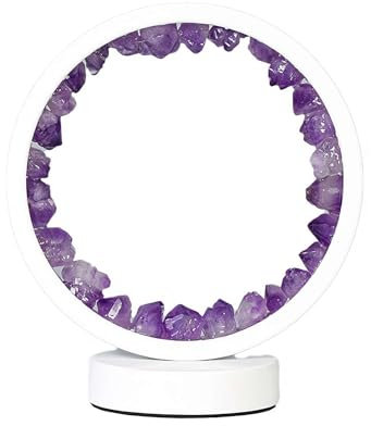 Crazyview - Luz nocturna de cristal, lámpara LED de racimo de amatista, luz nocturna circular de cristales de chakra, lámpara de cristal de rocas mixtas para dormitorio, regalos para mujeres y niñas