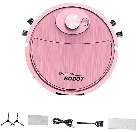 Pleayietoopiatiey Balayeuse Aspiration Forte Faible Bruit Nettoyage Automatique Maison Rose 17 x 5,4 cm