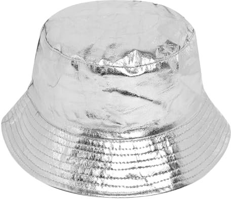 Miunpri Unisex Mode Fischerhut Lackleder Eimer Hut Moderne Eimer Hut Glänzende Eimer Hut Reversible Eimer Hut Outdoor-Aktivitäten breite Krempe Casual Hut