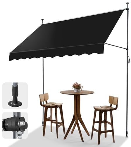 LEADZM Klemmmarkise 250 cm Breit,Balkon Markise Klein ohne Bohren, mit Handkurbel,Wasserdicht,Sonnenschutz,UV-beständig,Höhenverstellbar,für Terrasse,Balkon,Garten,Laden,Mietshaus,Schwarz