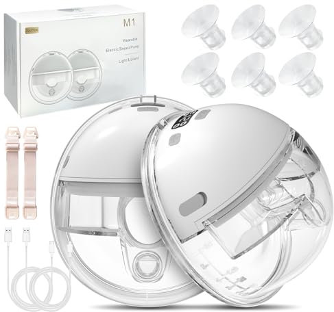 Sacaleches Eléctrico con 4 Modos, 2 Sacaleches Manos Libres, Extractor de Leche Materna Portátil con 2 Ajustadores de Sujetador y Flangia de 17/19/21mm, Bajo Ruido, Libre BPA, con Pantalla Led, Blanco