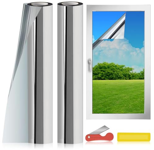 Vinilo Ventana Anti Sol, Vinilo Entana Privacidad 2 Rollos - 44,5 x 200 cm, Perspectiva Unidireccional de Alta Definición, Adecuada para Diversas Escenas