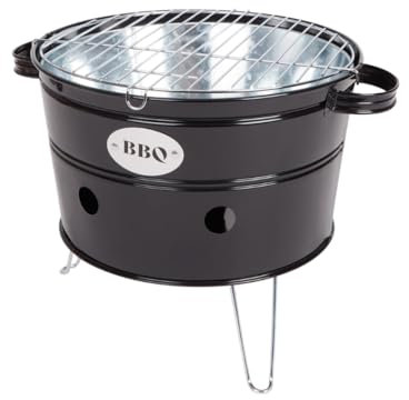 Barbecue a carbone portatile rotondo | Griglia barbecue compatta in acciaio | BBQ facile da trasportare e pulire | ideale per giardino, campeggio e terrazza