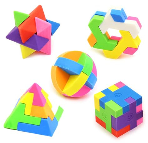 WEGLOK Radiergummi Würfelpuzzle, 5 Stück, Enthält 5 Formen, Premium-Radiergummis, Geeignet als Radiergummi, Tombola Preise, Kindergeburtstag, PartyPack