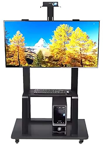 Mobile TV Stand – Carrello regolabile in altezza per schermo piatto LED LCD da 55 a 75 pollici Display in metallo nero con ripiano – perfetto per soggiorno e ufficio