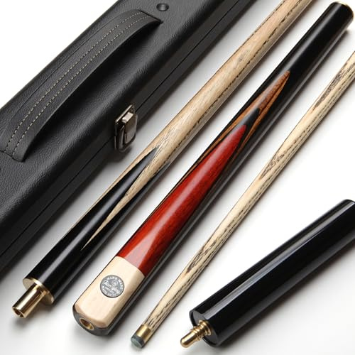 JIAN YING S2 Snooker Cue Set, 57 18.5oz, 9.5mm Tip, 3/4 Joint, Case | red billiard cue, handcrafted pool cue, 57 18.5oz, 3/4 jointed. With hard protective case, extender, cue towel, chalk, tip.
