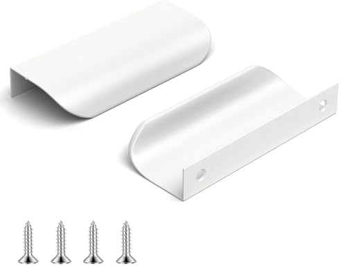 QZKJQDD 2 Stück Möbelgriffe Versteckter, Schrankgriffe Weiß, Geschwungener Türgriff, 80 mm Kleiderschranktürgriffe, modernes Aluminium, für Küchenschränke, Kleiderschrank, Bad (MattWeiß)