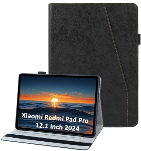 laddutoi Funda para Xiaomi Redmi Pad Pro/Xiaomi Poco Pad 12.1 2024, Carcasa Protectora Ranuras para Tarjetas, Soporte Plegable y Cubierta de Cuero PU, Tipo Folio Cover Funda, Negro | Funda para Redmi Pad Pro 2024 PU Piel, Soporte Stand, Ranuras para Tarjetas, Protectora Flip Folio Tablet Cover Case
