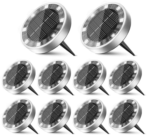 Peasur 10 Stück Solar Bodenleuchten Aussen, 8 LED Solarlampen für Außen Garten Wetterfest, Kaltweiss Solarleuchten Gartenbeleuchtung für Rasen Beet Weg Gehweg Blumentopf Boden Draußen