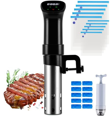 MXBAOHENG Sous Vide Stick 850 W Sous Vide Garer für Behälter bis 12 L Sous Vide Maschine Temperaturbereich 25-92.5℃, Wasserdicht, LCD Touchdisplay, 3D Zirkulation mit 10 Vakuumbeuteln und Rezepten
