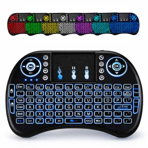 Draymora Mini Wireless Keyboard with Touchpad 2.4GHz Bluetooth Keyboard Handheld Remot with 7 Colors Backlit Rechargeable for Windows Android PC Laptop Smart TV KODI TV Box PS3 PS4 Raspberry Pi KODI