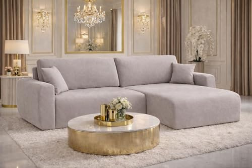 Kaiser Möbel Ecksofa mit Schlaffunktion und Bettkasten Ariel L – L-Form, Veloursstoff Salvador, Schlafsofa mit Liegefläche 200x140 cm, Modernes Wohnzimmersofa (Veluros-Salvador, Grau, Rechts)