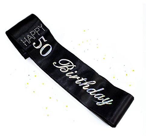 Oblique Unique® Schärpe 50. Geburtstag Happy Birthday (Schwarz)