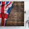 ABAKUHAUS Union Jack Duschvorhang, Flagge auf Eichenbrett, Stoffliches Gewebe Badezimmerdekorationsset mit Haken, 175 x 200 cm, Braun Rot Blau