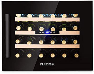 Klarstein Cave a Vin Encastrable, Caves à Vin de 57L avec une Porte en Verre, Cave a Vins à Zone Unique, Bar Intérieur/Extérieur, Frigo Vin, Cave a Vin de Vieillissement, Cave à Vin 24 Bouteilles