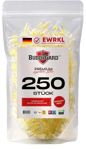 BUDDYGARD Filtre à Cigarettes Jetables | Porte-Filtre à cigarette 8mm |Embout Anti Goudron|Porte Cigarette Plastique|Emballage refermable|250 pièces