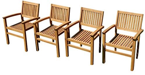 ASS 4Stk ECHT Teak Design Gartensessel Miami Gartenstuhl Sessel Holzsessel Gartenmöbel Stapelstuhl Stapelsessel Teakholz sehr robust stapelbar