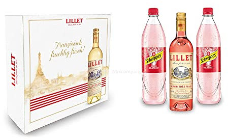 Lillet Set/Geschenkset - Lillet Rose Aperitiv de France 750ml (17% Vol) + 2 Schweppes Wild berry 1L - Inkl. Pfand MEHRWEG