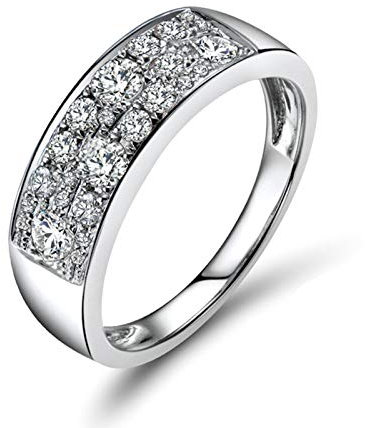 Bishilin Damen Ring 750 Verlobungsring Bandring mit 0.69ct Diamant, Eheringe Hochzeit Ring Weißgold Große 50 (15.9)