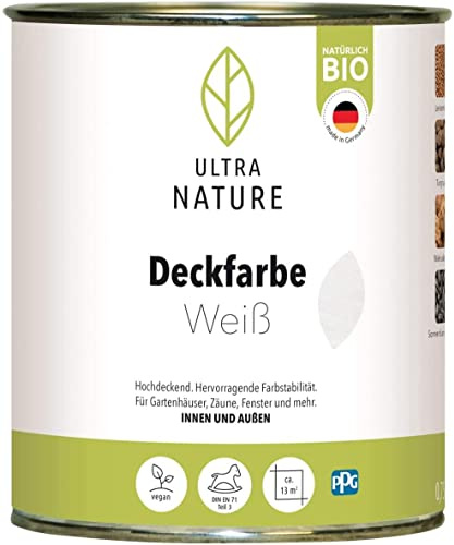 ULTRA NATURE Colore coprente per interni ed esterni, 0,75 l, bianco, vegano, biologico, privo di solventi, protezione dai raggi UV, protezione dalle intemperie