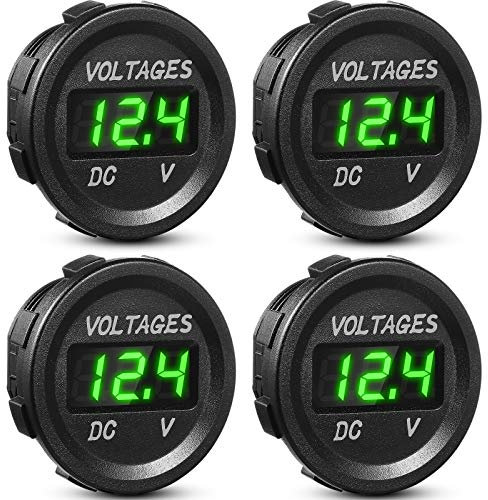 4 Stücke DC 12V Auto Spannungsanzeige LED Anzeige Wasserdichtes Voltmeter Boot Spannungsanzeige Monitor Digital Rund Platte Voltmeter Kompatibel mit Auto Motorrad Truck Caravan (Grün)
