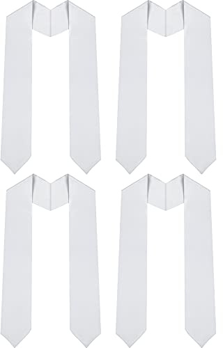 WILLBOND 4 Pcs Unisex Graduation Stole 60 Inch Graduation Sash Adult Plain Honor Stole Sublimation for Choral and Academic(White)