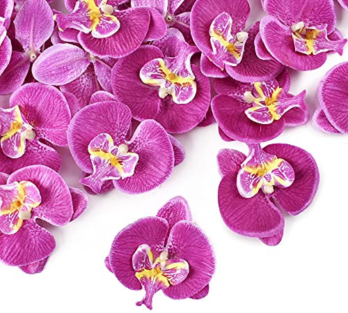 HUIANER 20PCS Artificial Butterfly Orchid Flower Heads, Fake Silk Phalaenopsis Heads for Wedding Floral Bouquet Decor DIY Craft Making Bridal Shower Photography Props (Purple)