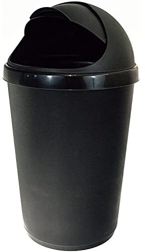 Easy Shopping® Plastic Bullet Bins Wastepaper Recycle Dustbin Flap Lid Kitchen, Home Office Rubbish Trash Basket Bin (Black, 25 Liter)