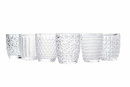 Set 6 bicchieri acqua 350 ml, in vetro trasparente decorato a rilievo, Geometrie