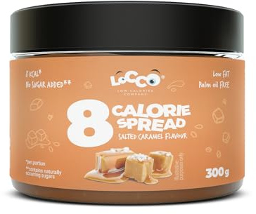 LoCCo Crema de proteína de caramelo salado, alternativa – 8 calorías para untar sin azúcar añadido, sabor a salsa de caramelo, sin aceite de palma, 300 g