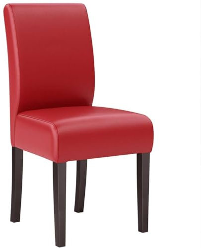 GGMMÖBEL Leo Big | 2-er Set | Esszimmerstuhl | Rot | Leder | Bistrostuhl | Gastrostuhl | Gepolstert | Gestell: Holz/Schwarz | Sitzhöhe: 48cm