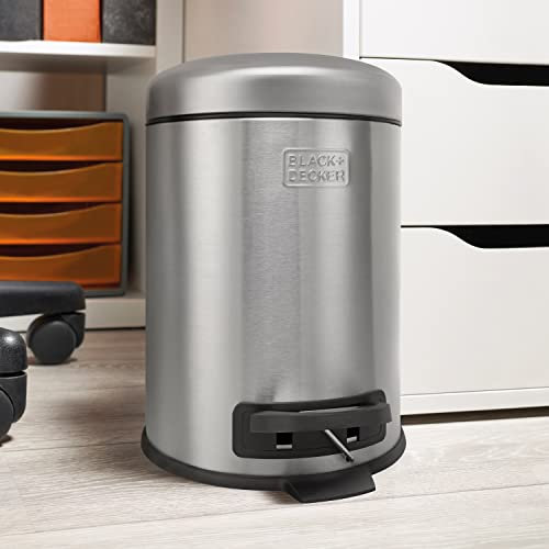 BLACK+DECKER 5L Dome Shaped Pedal Bins with Soft Close Lids/Stainless Steel Material / 4 Colours (Cool Grey)