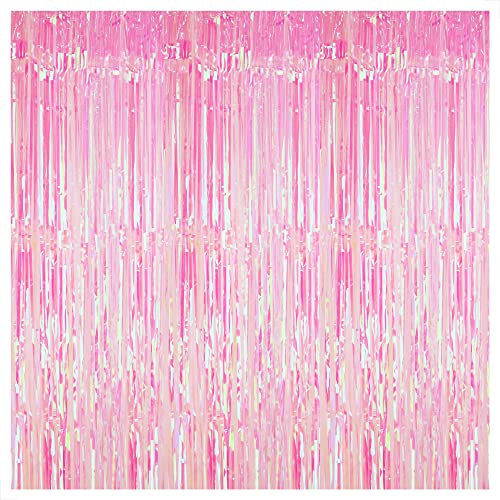 KatchOn, Lametta Vorhänge Rosa Glitzer – 2,5m X 1m 2 Stücke | Pink Metallische Glitzervorhang Fringe für Einhor Geburtstag Party | Lametta Vorhänge Folie Fransen für Pink Partydeko, Baby Shower