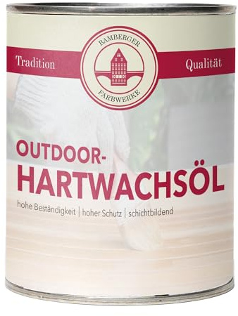 Bamberger Farbwerke Hartwachsöl Outdoor Holzöl für Außen glänzend 2,5 L | Hartwachsöl für den Außenbereich: Gartenmöbel, Terrasse, Zaun und Hartholz – wasserabweisend, wetterfest, ergiebig