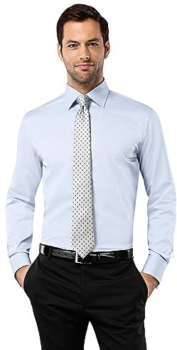Vincenzo Boretti Chemise Homme, Coupe cintrée Slim-fit, Tissu Infroissable et agréable, 100% Coton, Manches-Longues avec Poignet Mousquetaire, col Kent, Unie Bleu Clair 43-44