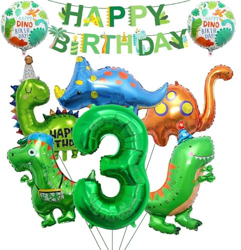 MILIAFLICK Dinosaurier Ballon 3 Jahre Dino Geburtstag Deko Kindergeburtstag Dino Luftballon Happy Birthday Girlande Folienballon Luftballon Geburtstag 3 für Jungen Party Dekoration Dschungel