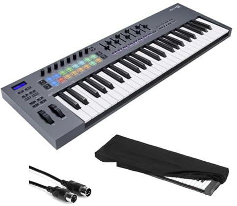 Novation FLkey 49-Key USB MIDI Keyboard Controller for FL Studio Bundle with Kaces Stretchy Keyboard Dust Cover and Hosa Mid-310 Midi cable 10'