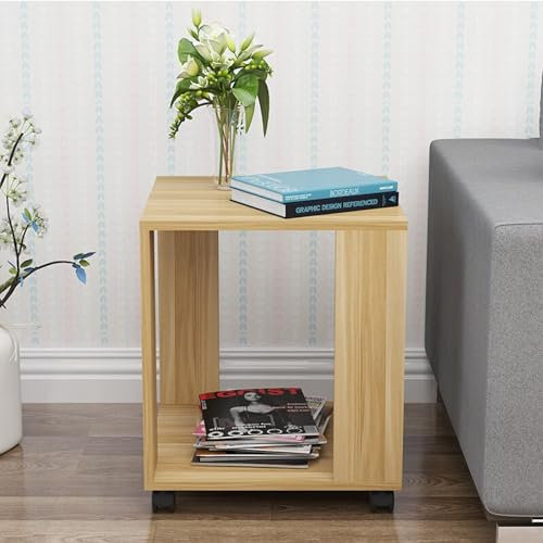GHBXJX Holz Couchtisch mit Rollen, Couch Beistelltisch mit Stauraum, Modern Nachttisch Stubentisch Coffee Table, Kleiner Beistelltische fürs Wohnzimmer, Schlafzimmer, Balkon, 40x40x48 cm,Nussbaum