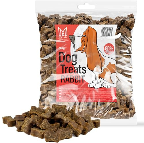 MERSJO Hundesnacks Trainingssnacks - 500g hundefutter trocken, Hunde leckerlis, leckereien für Hunde - schonend getrocknete Fleischtrainer, Geeignet für alle Rassen und Größen, Kaninchen