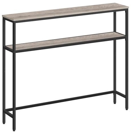 VASAGLE Konsolentisch, schmaler Sofatisch mit 2 Ablagen, 20 x 100 x 80 cm, Flurtisch, 2 Ebenen, für Flur, Wohnzimmer, Schlafzimmer, Greige meliert-tintenschwarz LNT131K02