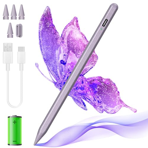 Stylus Stift für iPad 2018–2025,14 Mins schnelles Aufladen,Bluetooth Stift kompatibel mit iPad 10/9/8/7,mit 4 Spitzen,Lila 2