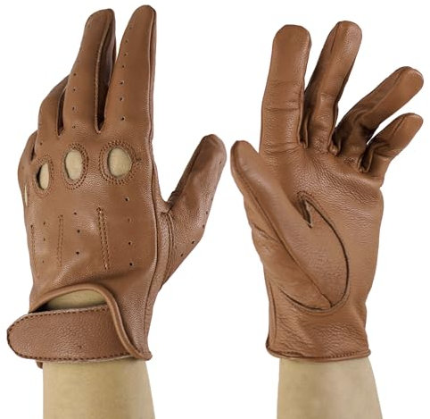 Zerimar reithandschuhe damen - Perforierte Fahrhandschuhe mit atmenden Fingerknöchel Löchern Handschuhe Weiche Leder Damen - Handschuhe Damen Leder - Ideal für Outdoor - Farbe Beige - Größe 7M