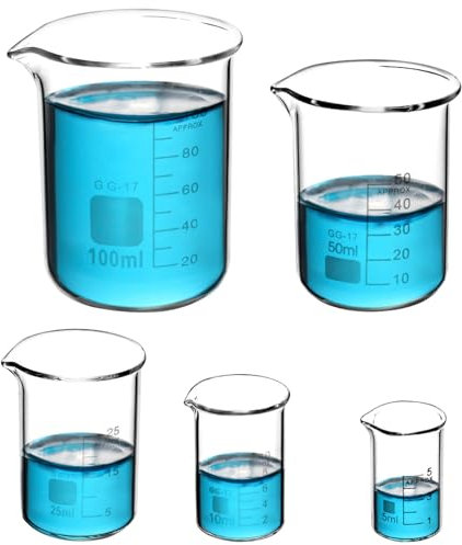 Beekeg 5 misurini piccoli 5 ml + 10 ml + 25 ml + 50 ml + 100 ml Set per misurini da laboratorio