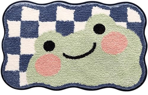 Lkw Ogechi rutschfeste Badematte 60x40 cm Frosch/Kaninchen gemusterter Mikrofaser-Badezimmerteppich für Badezimmerboden - Wasserabsorbierende und schnell trocknende Badezimmermatte