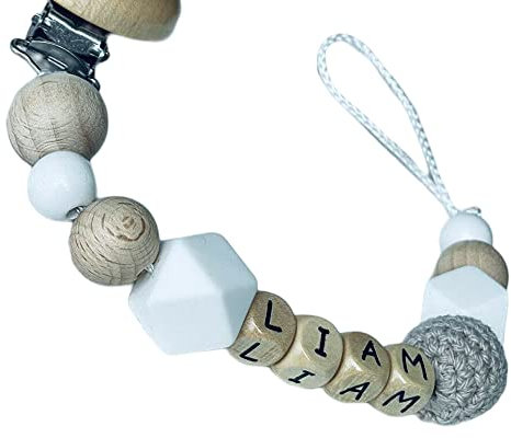 personalisierte Kette mit Namen für für Mädchen oder Junge Baby Geschenk personalisiert zur Geburt & Taufe Natur Holz Perlen (Sand)