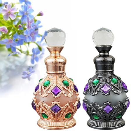 Holzsammlung Flacon Parfum Vide, Paquet de 2, 15ml Voyage Flacon de Parfum en Verre Style Vintage avec Strass, Réutilisable Bouteilles de Parfum Rechargeables pour Porte Parfum, Maison, Décor Commode