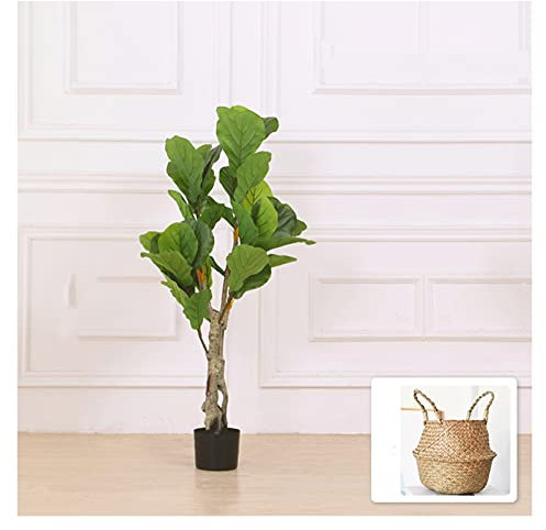 Artificial Bonsai 47 Inch Artificial Fiddle Leaf Fig Tree, Faux Fake Tree with Woven Basket, for Indoor/outdoor Decor Fake Plants Decor