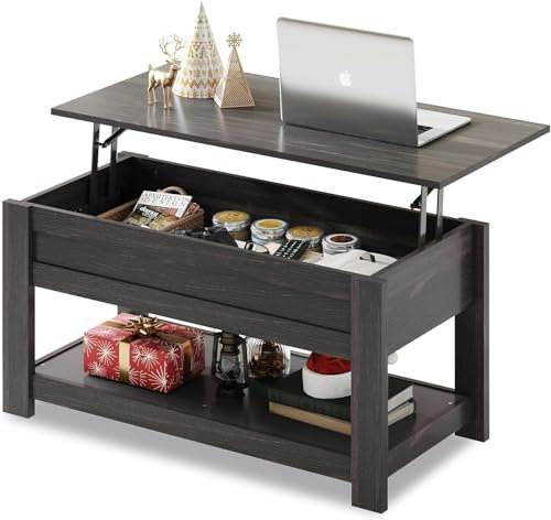 WLIVE Coffee Table with Lift-Top and Large Storage Space, Lift Up Coffee Table for Storage and Organization, Charcoal Black