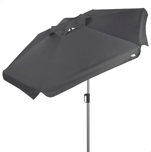 AKTIVE Sombrilla Grande hexagonal jardín, 220 cm, Color antracita, Protección UV50, Mástil acero, Tubo Ø28/32 mm, Chimenea, Inclinable y regulable en altura, Tejido poliéster (62339)