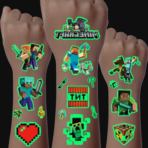 Leuchtende Tattoos für Kinder, 8 Blätter Temporäre Tattoo Set, Tattoos zum Aufkleben, Geburtstag Party Geschenk Dekorationen, Adventskalender Kinder Geschenke